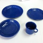 blue enamel metal tableware rental