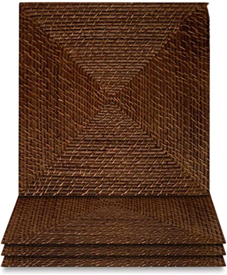 set of four brown square wicker charger