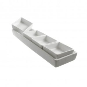 square white sauce dish and serving tray