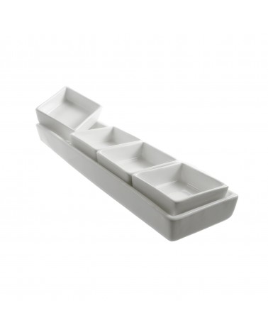 square white sauce dish and serving tray