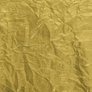 Gold crinkled fabric linen with textured, wrinkled surface in metallic mustard yellow tone.