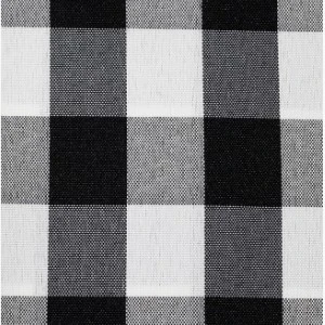 Black and white buffalo check plaid fabric with woven texture and large geometric squares.