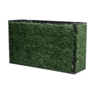 Rectangular green boxwood hedge wall panel for event backdrop and decor rental.