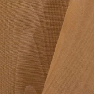Warm tan textured linen fabric with subtle wood-grain-like vertical striations and soft folded texture.