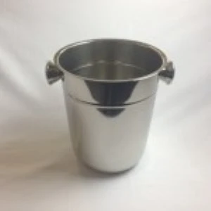 Stainless steel wine or champagne bucket with curved handles for event catering.