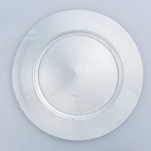White ceramic dinner plate with raised rim and smooth porcelain surface for event tableware.