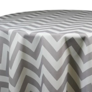 Gray and white zigzag chevron tablecloth with crisp geometric pattern for event rentals.