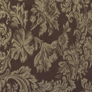 Dark brown damask fabric with textured golden floral and scrollwork pattern for elegant event linens.