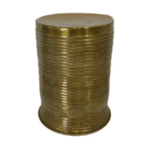 Metallic gold cylindrical side table with ribbed texture for modern event decor.