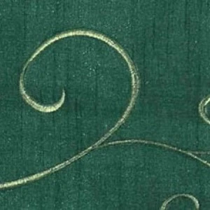Decorative gold curled line with delicate swirl on deep green textured background.
