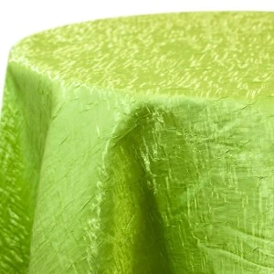 Lime green crinkled sheer tablecloth with textured, shiny fabric for event rentals.