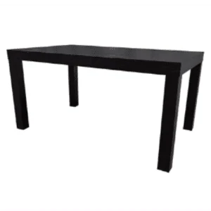 Black rectangular dining table with clean lines and sturdy legs for modern event spaces.