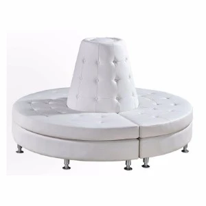 White circular tufted lounge booth with center column, modern event seating furniture.