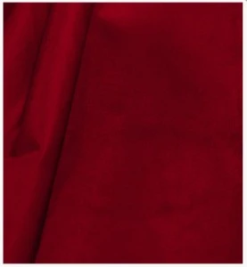Deep crimson red fabric with soft folds and rich, textured surface for event rentals.
