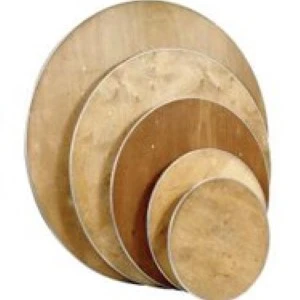 Graduated wooden round serving platters in warm brown and tan tones.
