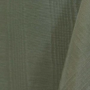 Sage green textured fabric with fine horizontal ribbed weave and soft folded texture.