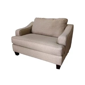 Beige oversized accent chair with plush cushions and sturdy wooden legs for event seating.