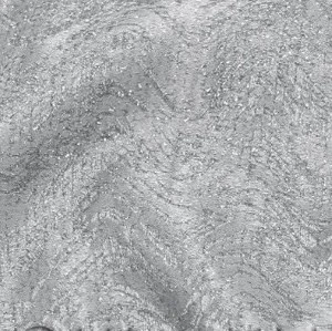Gray textured fabric with swirling, wavy surface pattern creating subtle dimensional texture.