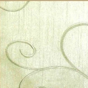 Pale green decorative wall texture with soft, curving scroll-like swirl pattern.