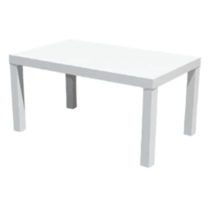 Minimalist white rectangular dining table with clean lines and sturdy rectangular legs for event seating.