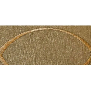 Beige burlap fabric with curved golden trim border, showing natural textile texture and clean arc-shaped edging.