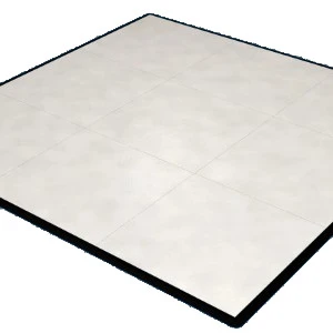 White square dance floor panel with black border, smooth surface for event rental staging.