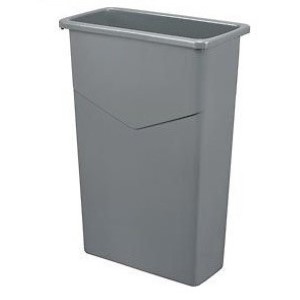 Gray rectangular plastic trash can with tall, slim design for waste management.