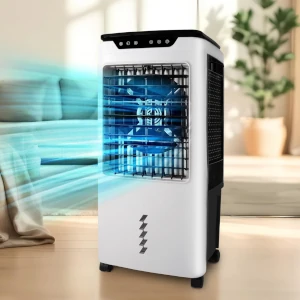 A medium-sized white and black cooling unit