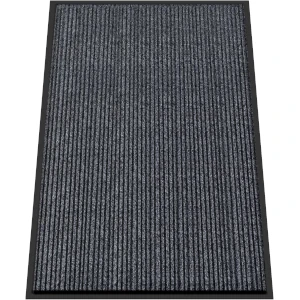 A dark gray bar mat with a woven top and rubber edges and back