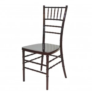 Mahogany Chiavari chair with slim vertical spindles and glossy wooden finish for event seating.