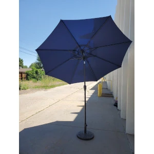 Navy blue outdoor patio umbrella with metal stand